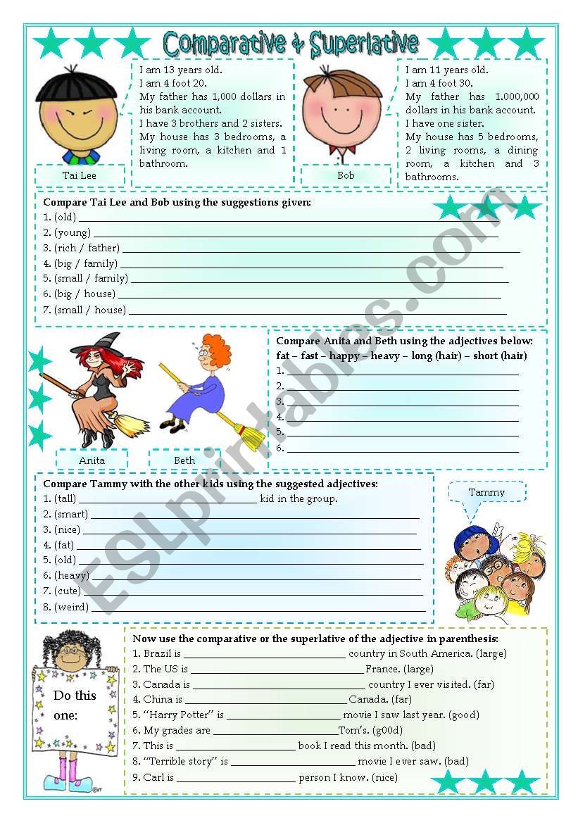 Short Comparatives & Superlatives (exercises) 1, 2 syllables and irregular forms ***fully editable