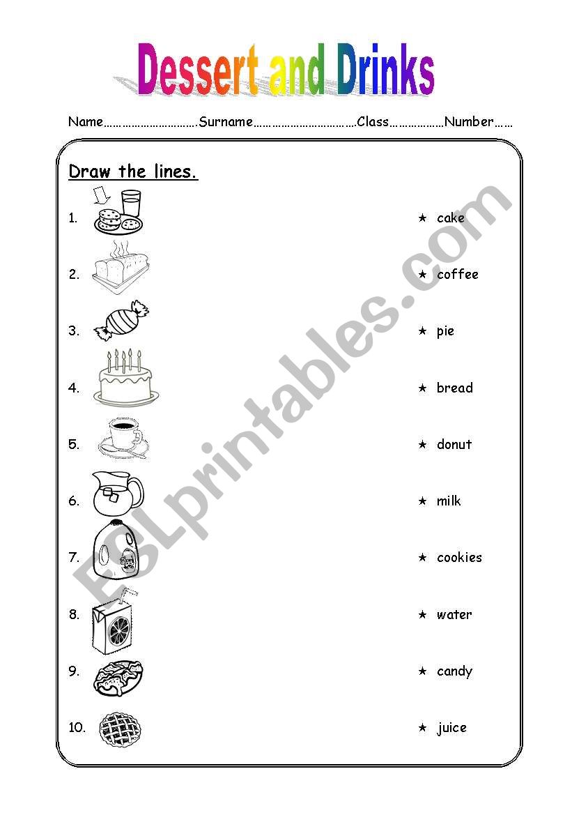 dessert and drinks worksheet