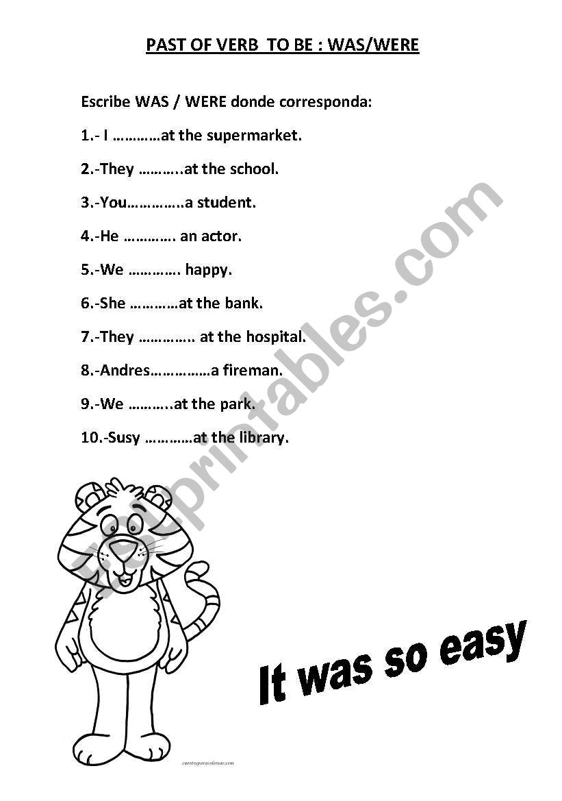 PAST SIMPLE  VERB TO BE worksheet