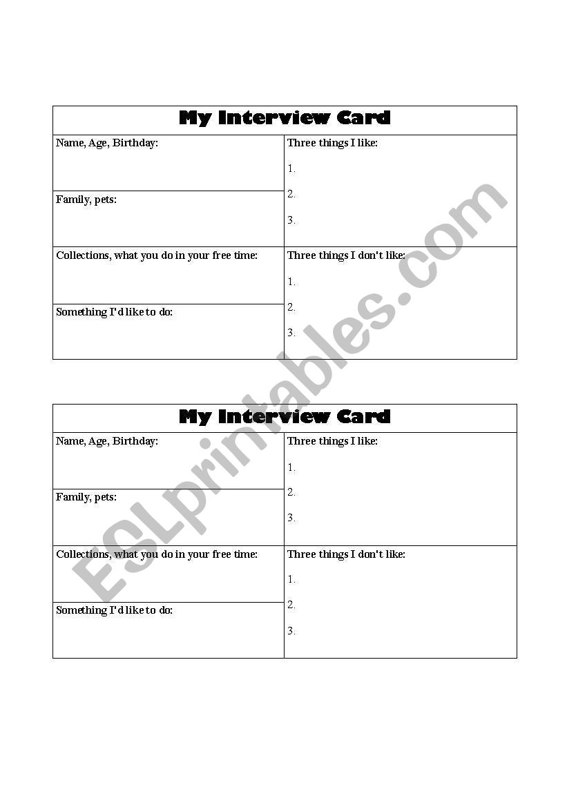 Interview Cards worksheet