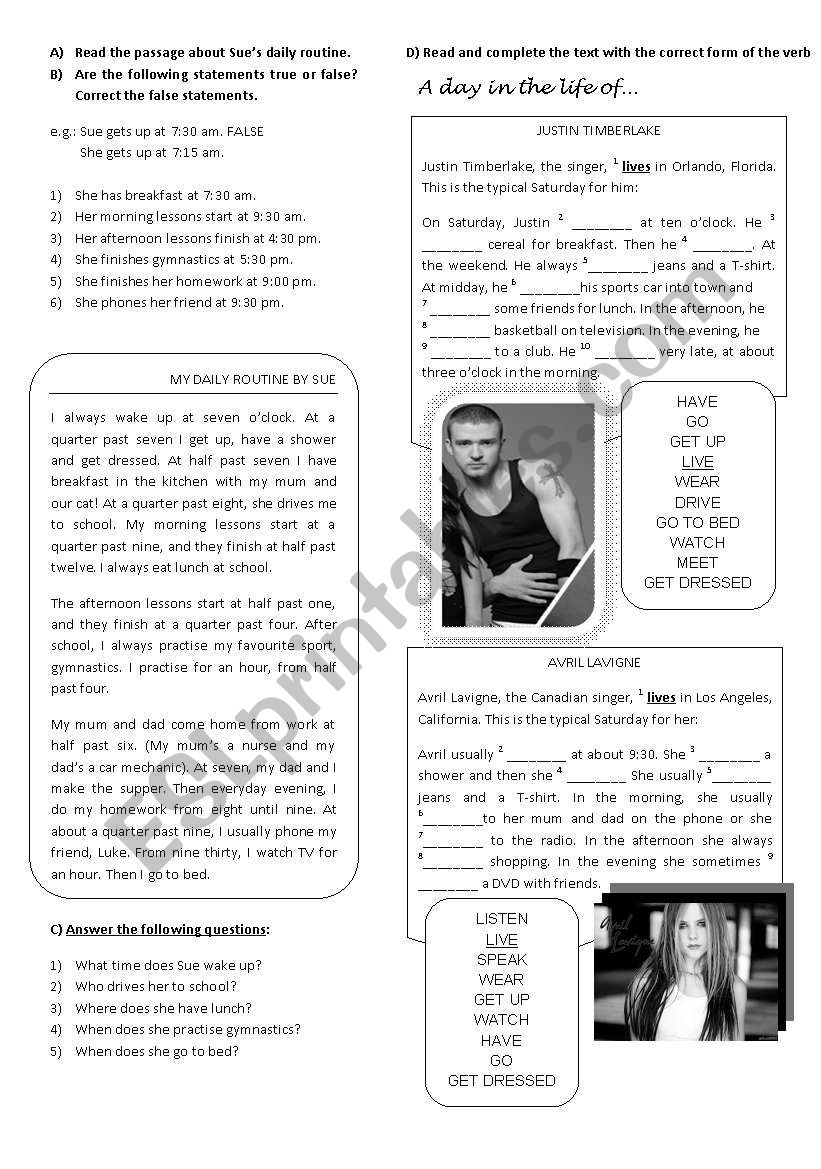 Daily Routine (for she/he) worksheet