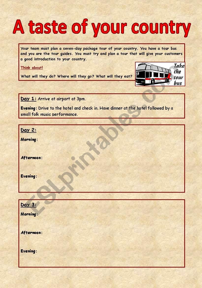 A taste of your country worksheet