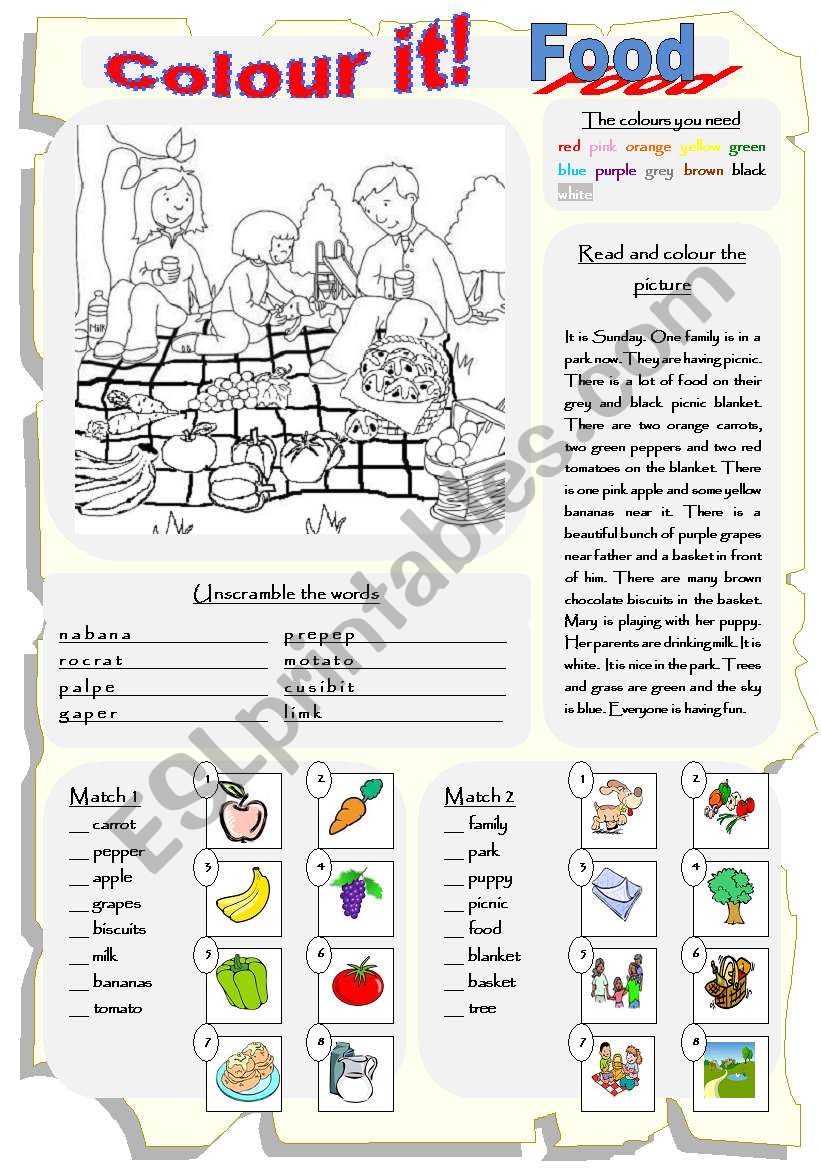 Colour it! Food worksheet