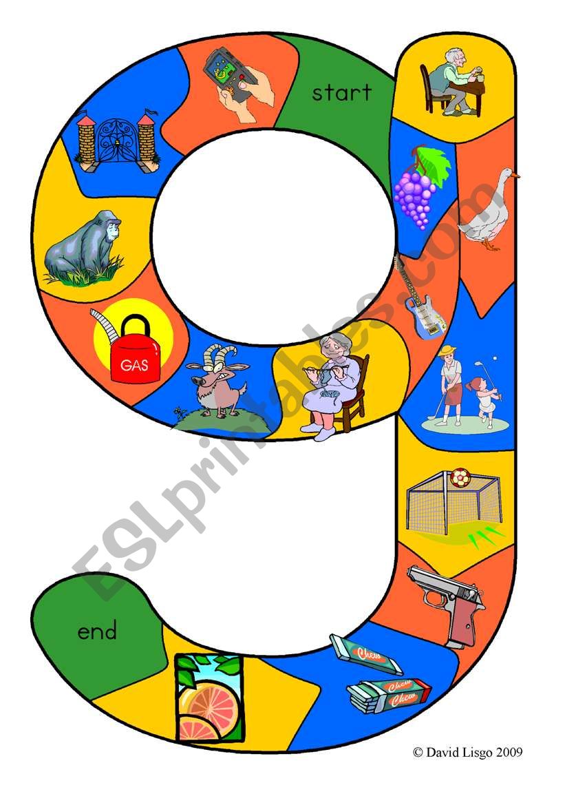 New Alphabet Tracks: letter g in full color, black and white and blank.