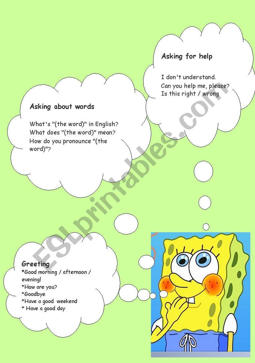 Classroom language worksheet