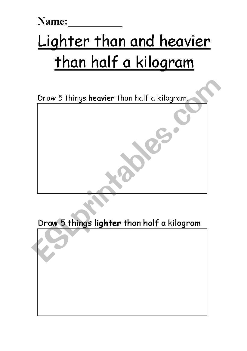Introducing half kilogram worksheet