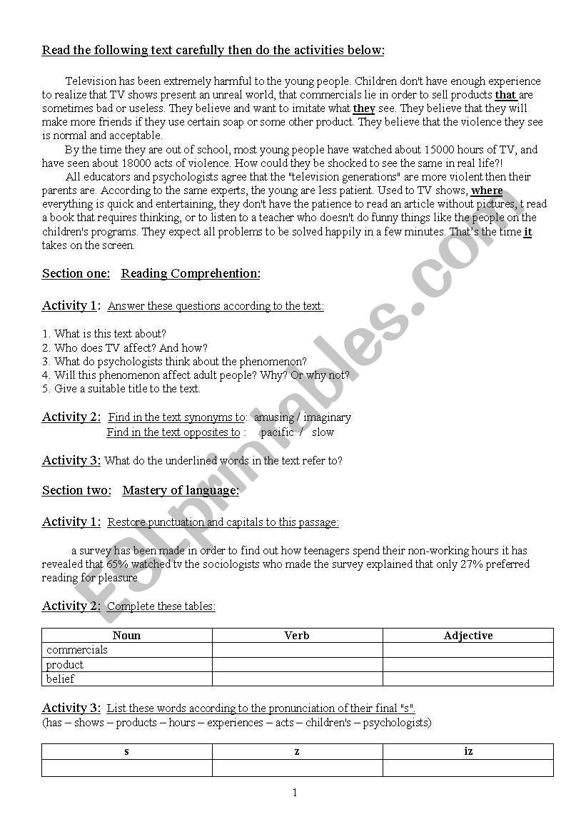 text worksheet