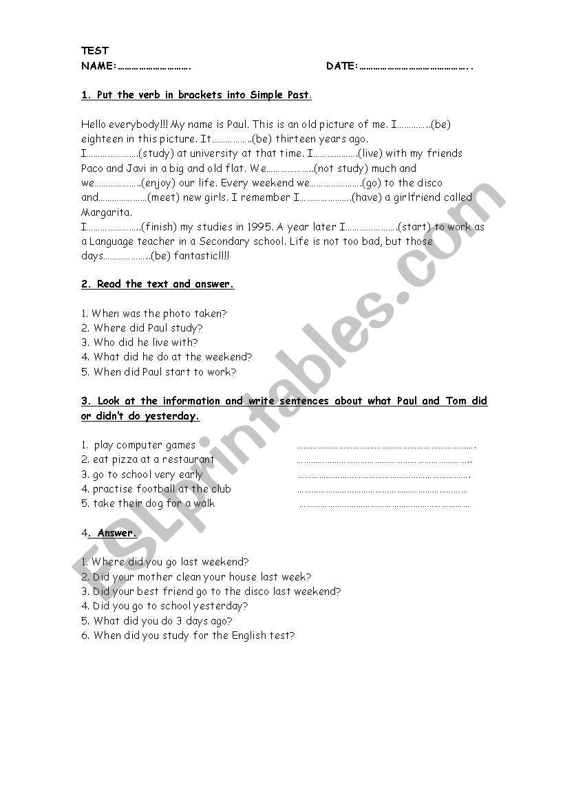 SIMPLE PAST worksheet