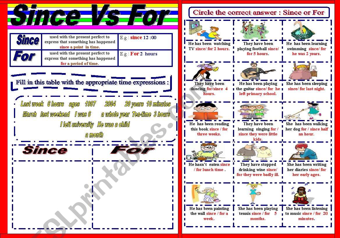 Since Vs For Worksheet worksheet