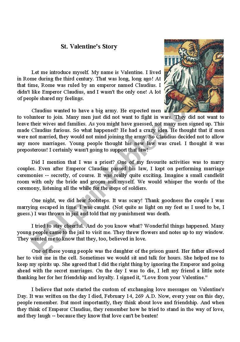 St. Valentine´s story worksheet