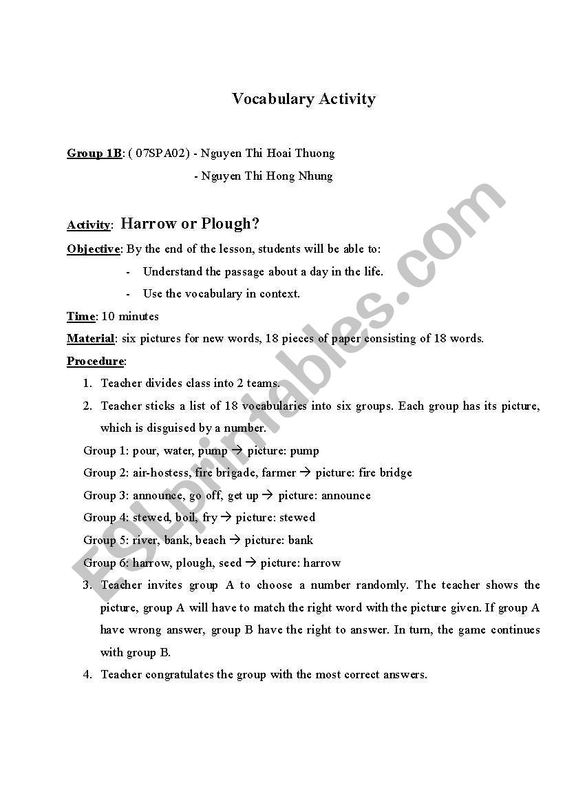 Vocabulary worksheet