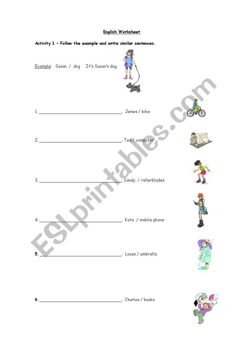 Possessive case worksheet