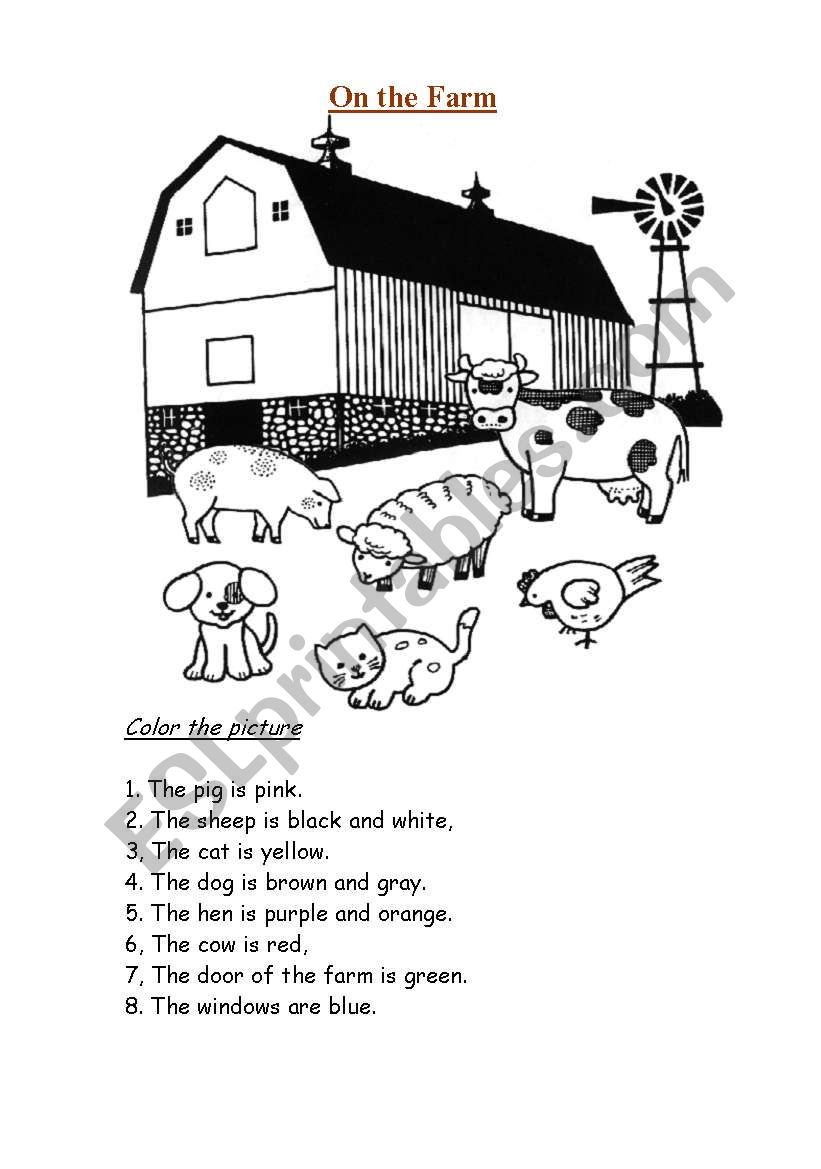 Color farm animals worksheet