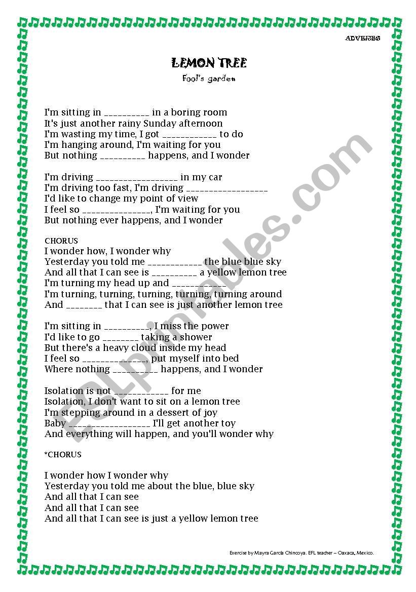 LEMON TREE - 3 Exercises! worksheet