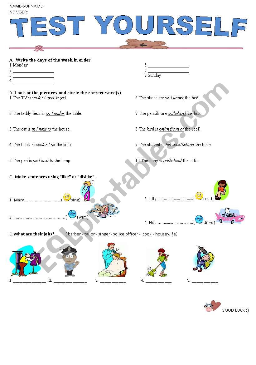 test yourself worksheet