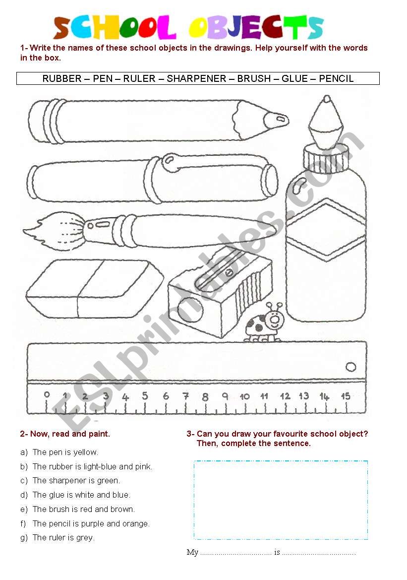 School objects activity worksheet