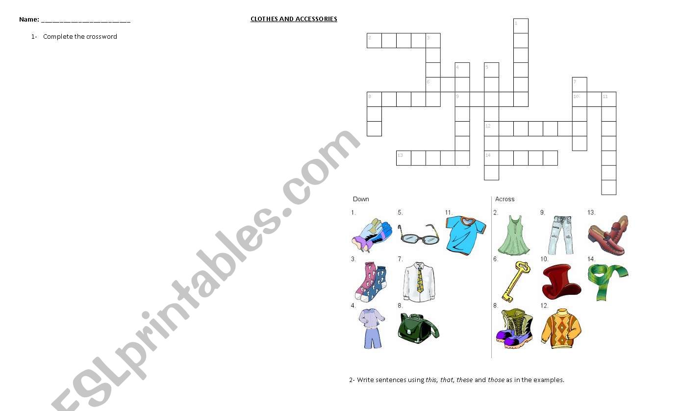 clothes crossword worksheet