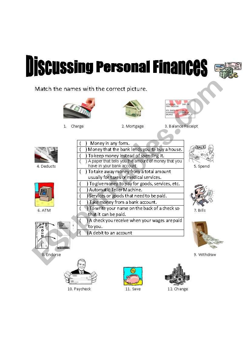 Discussing Personal Finances worksheet