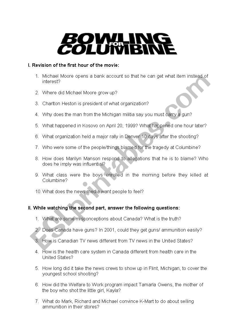 Bowling for Columbine - observation sheet