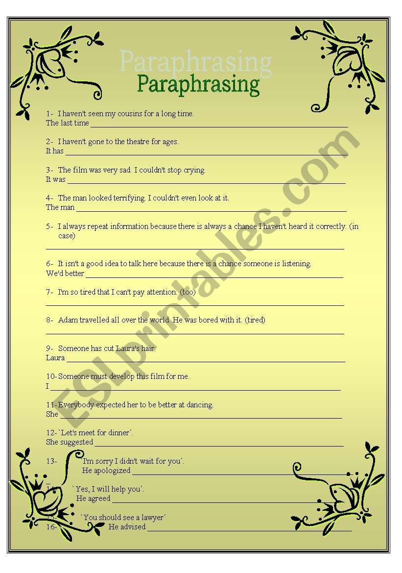 FCE: PARAPHRASING worksheet