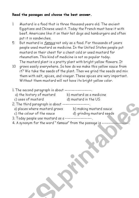 Reading comprehension worksheet