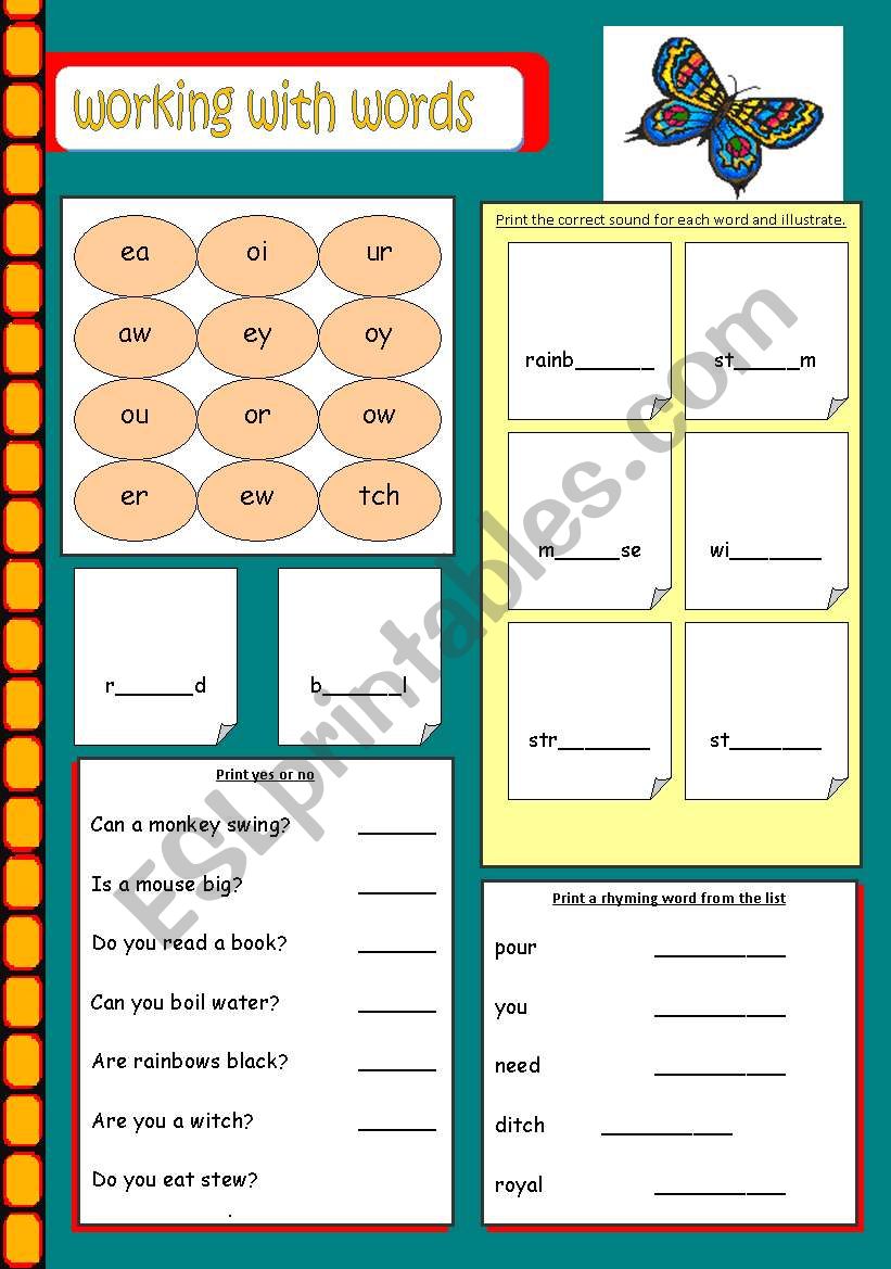 Working with words worksheet