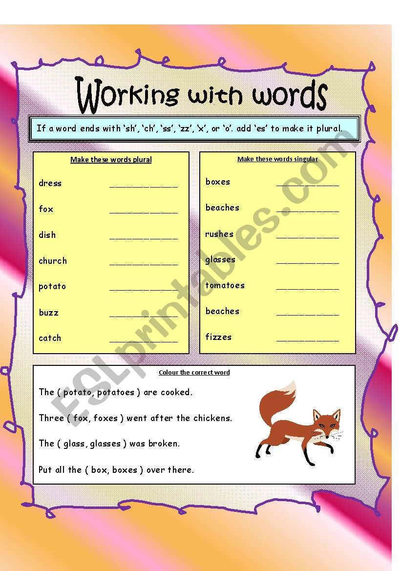 Working with words worksheet