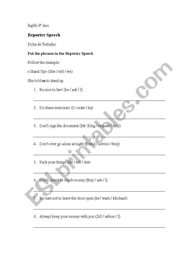 Reported speech worksheet