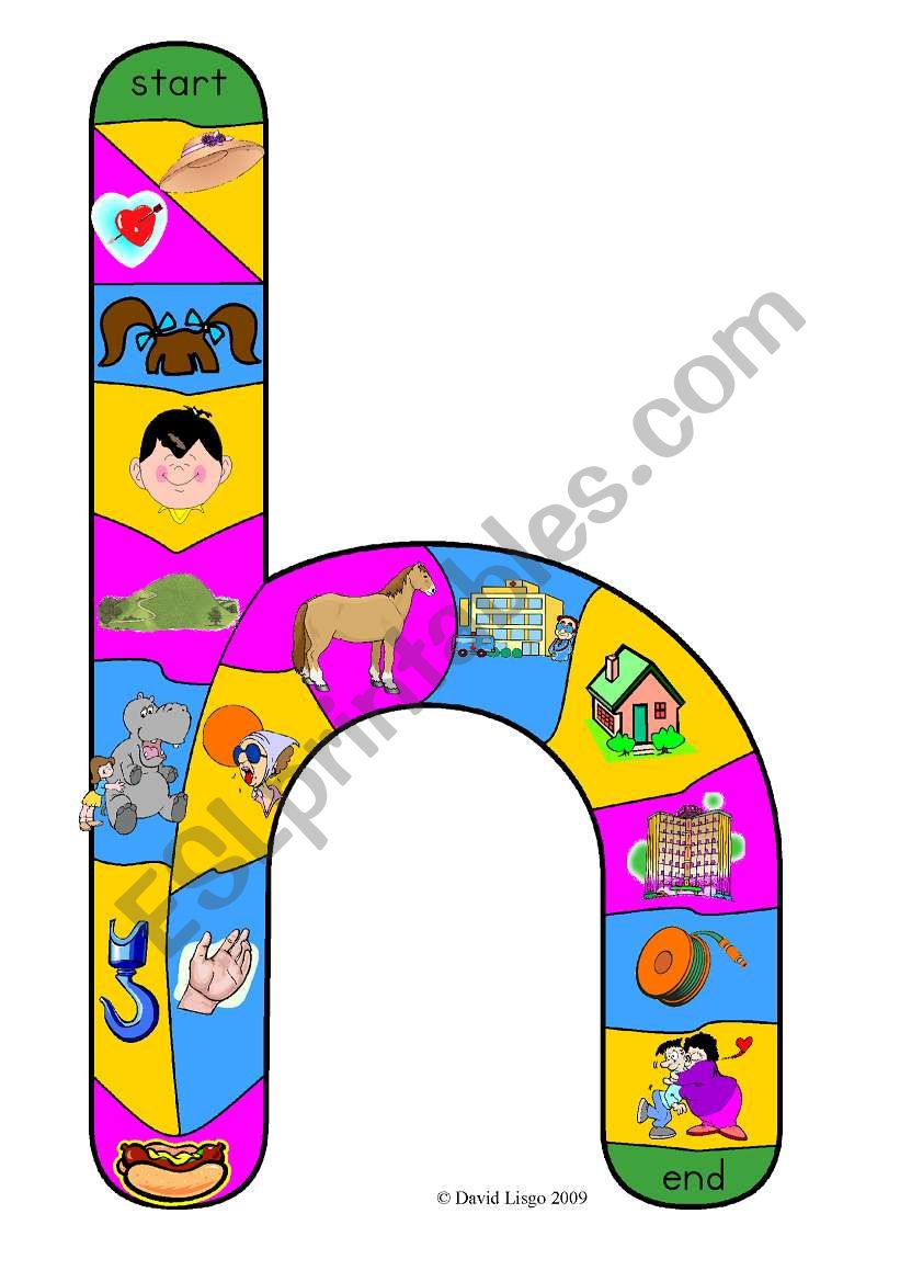 New Alphabet Tracks: letter h in full color, black and white and blank.