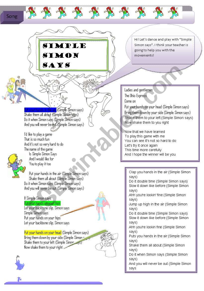 Simple Simon says (Song and game) (2 pages)