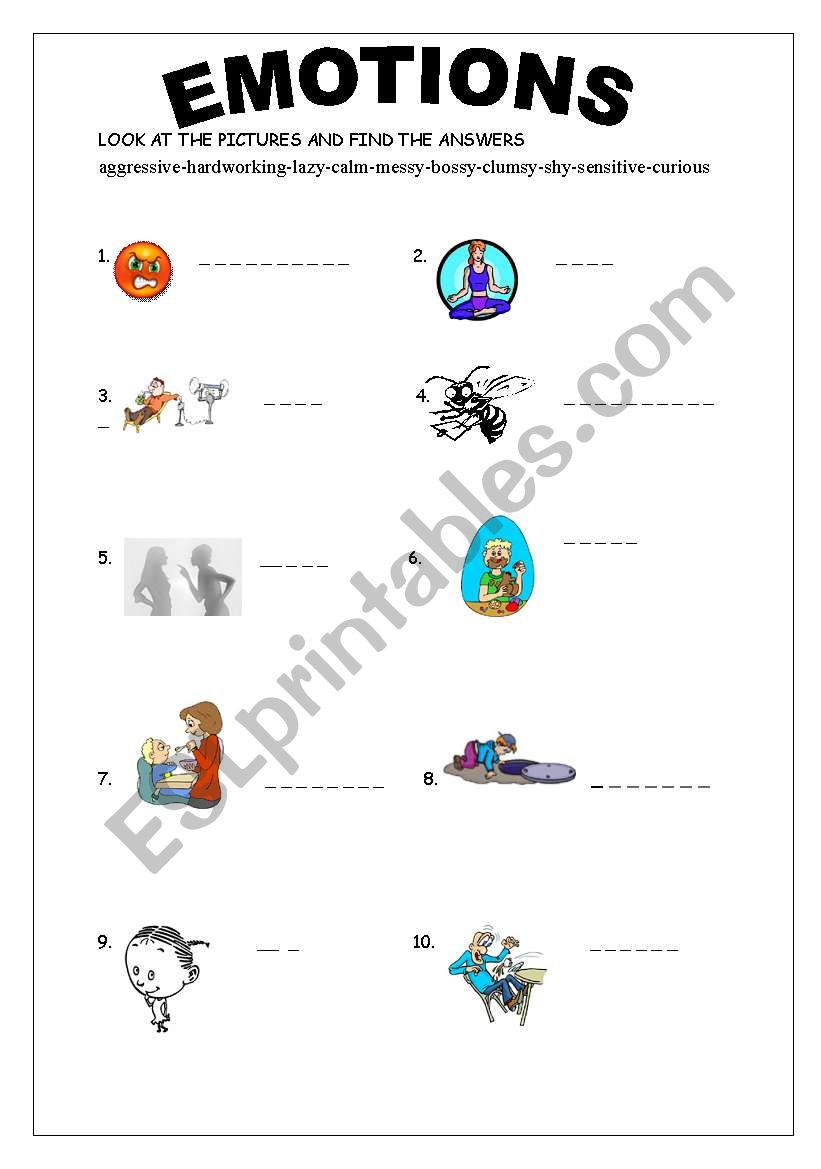 emotions-adjectives worksheet
