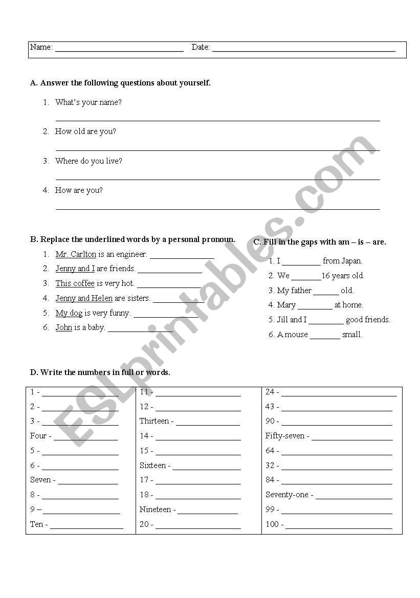 Revision work worksheet