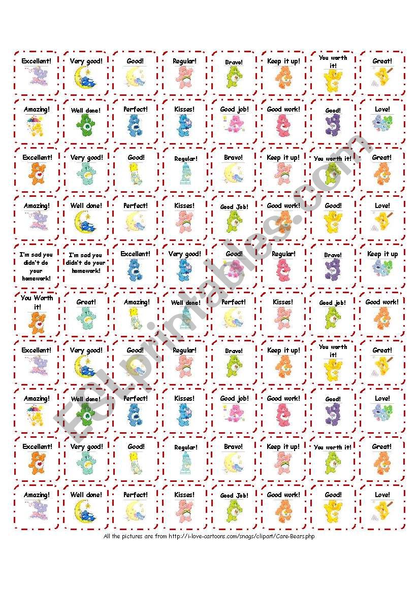 Reward Stickers - Care Bear worksheet