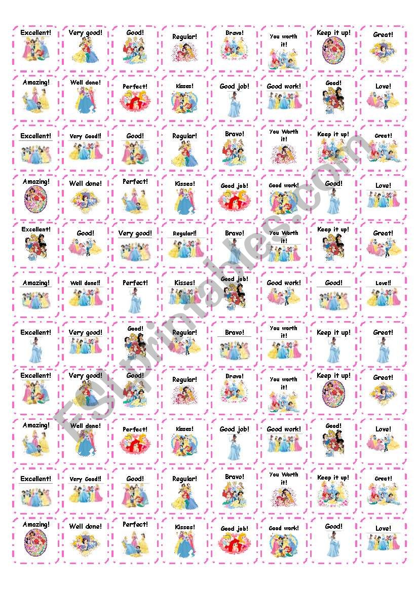 Reward stickers - Princesses worksheet