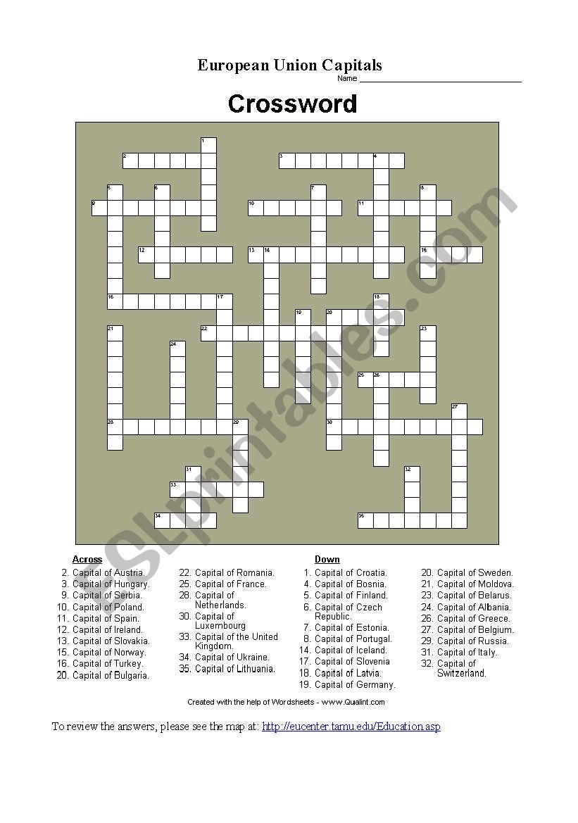 EU crossword worksheet