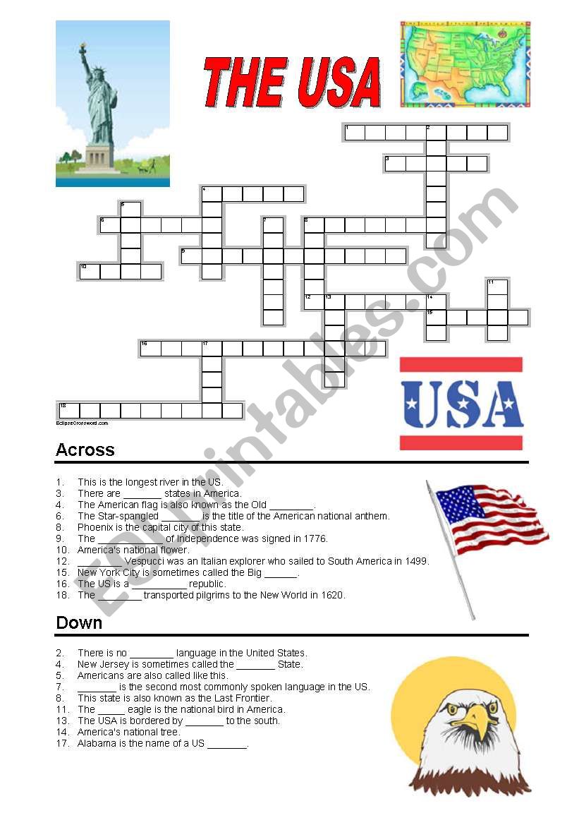 USA crossword worksheet
