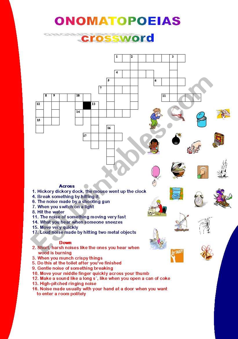 ONOMATOPOEIAS- CROSSWORD  worksheet