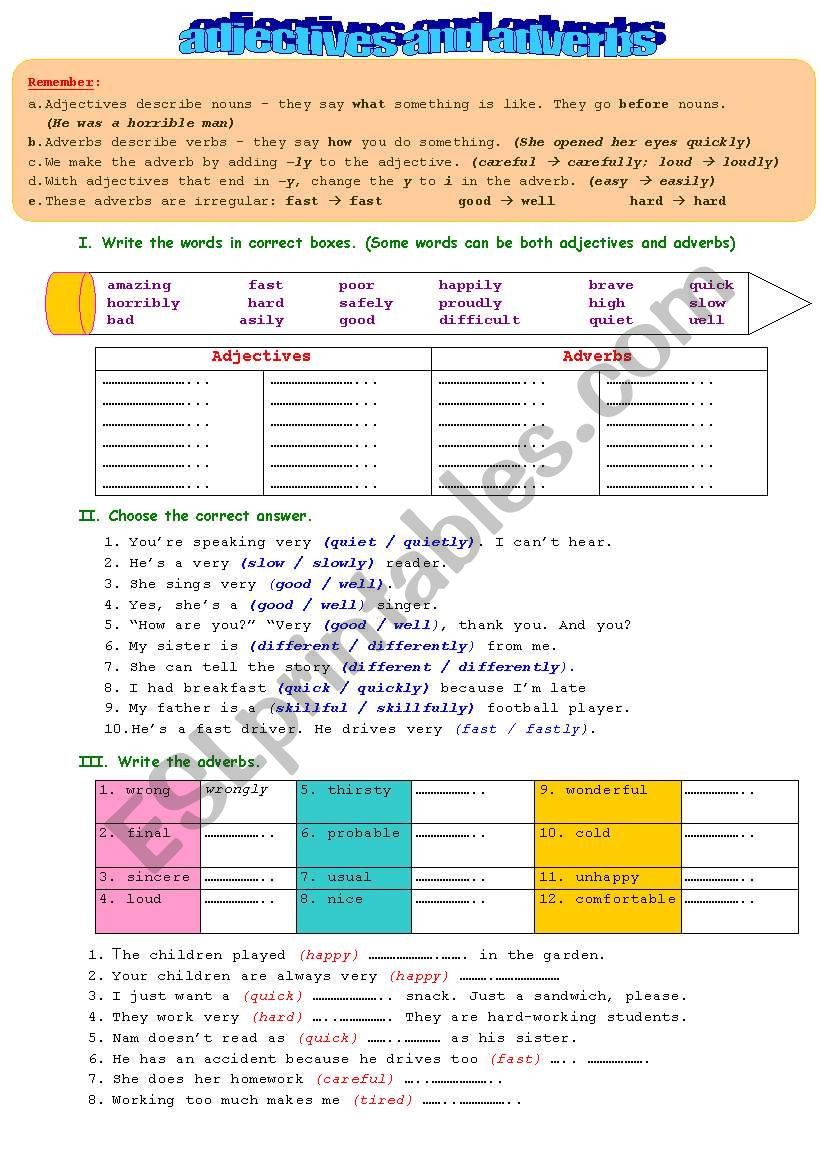 adverbs worksheet