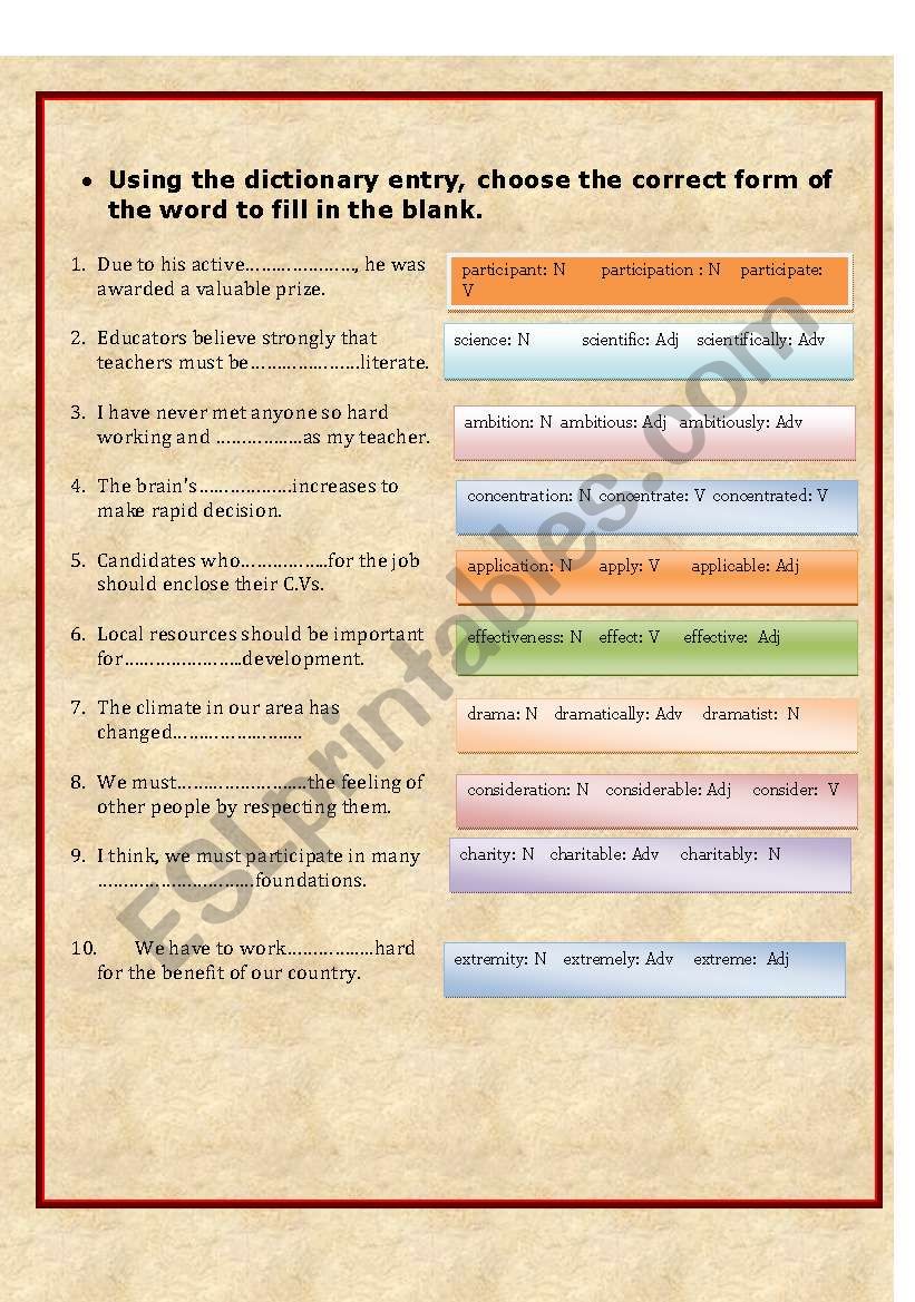 derivation  worksheet