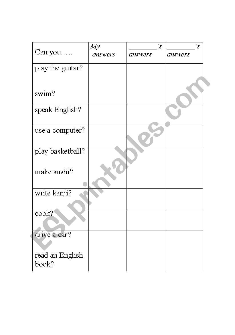 Can you...? worksheet