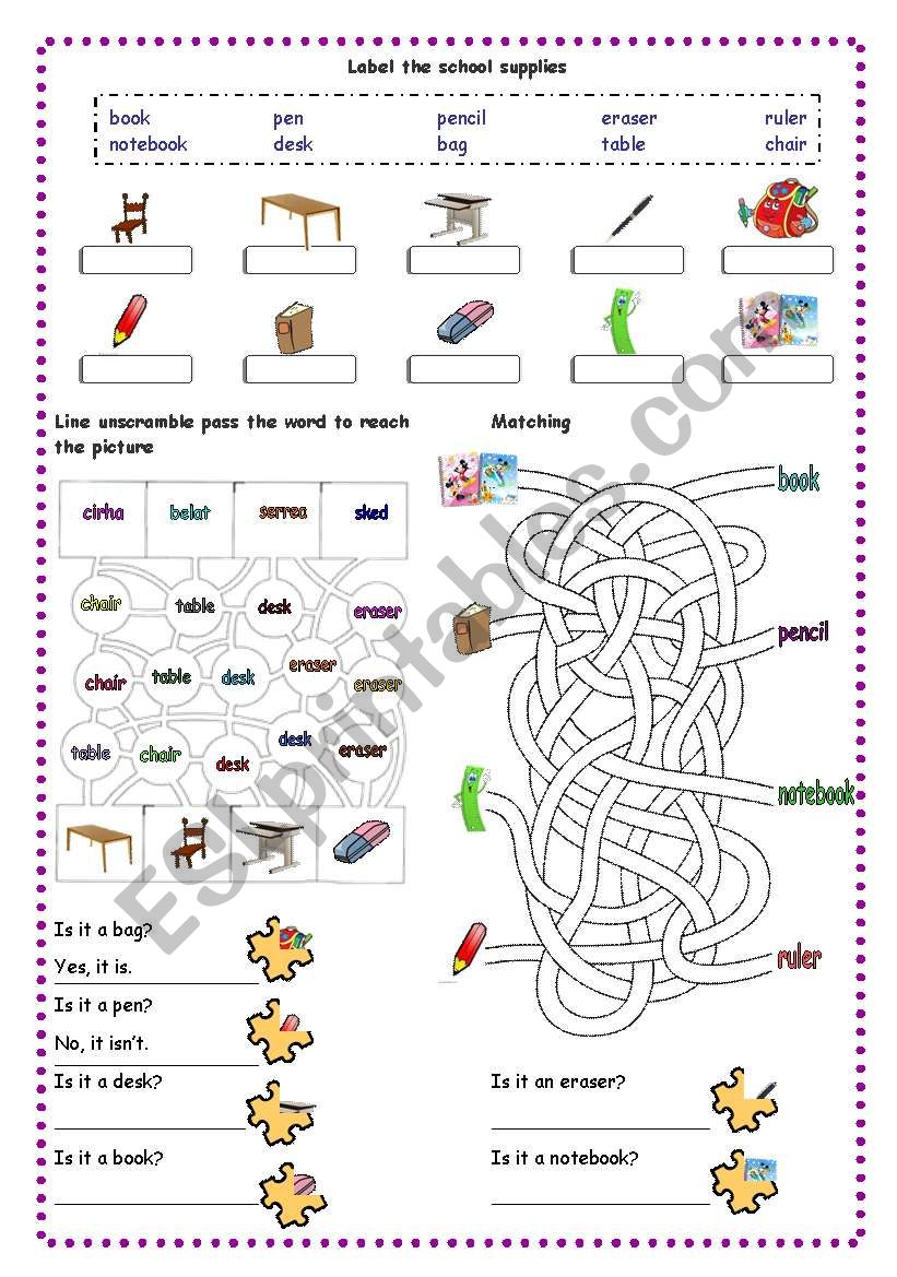 school supply worksheet