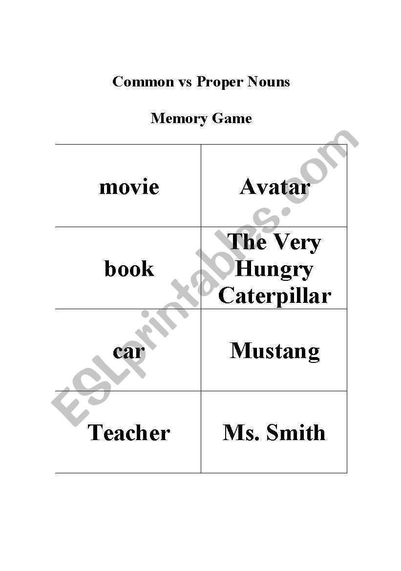 Common nouns vs Proper Nouns worksheet