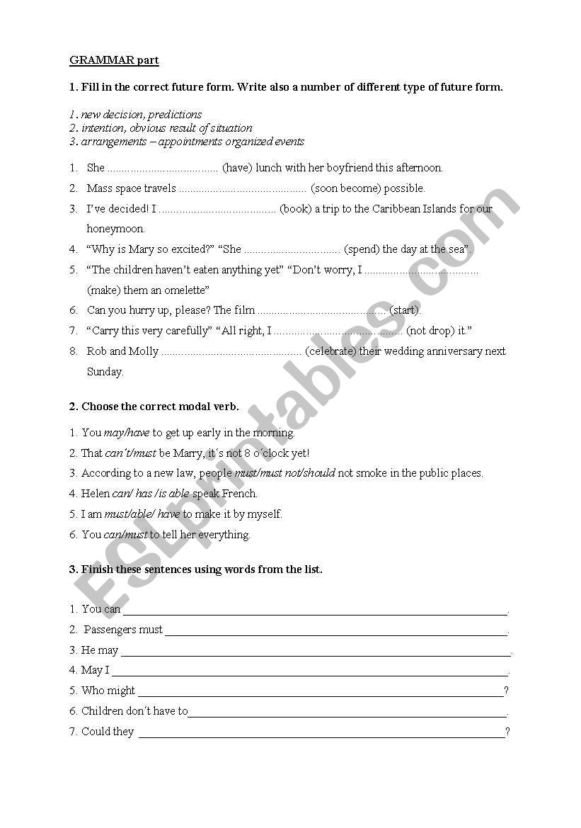 revise test worksheet