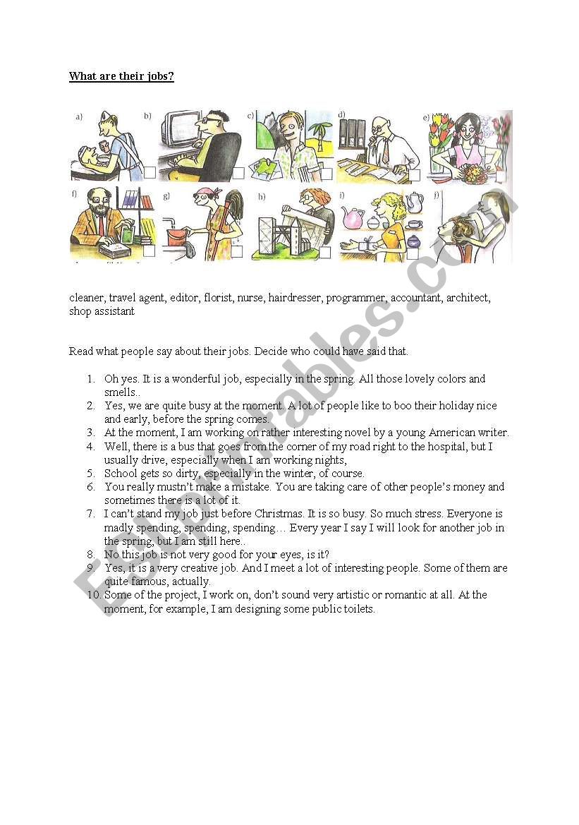 What is their job? worksheet