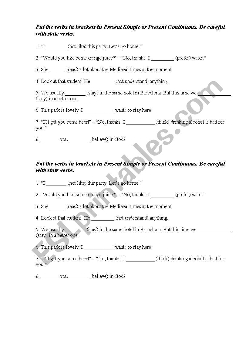 state vs active verbs worksheet