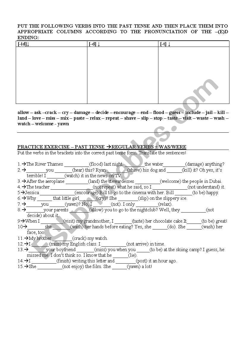 PAst tense -regular verbs, was, were