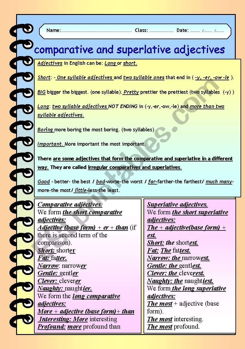 comparative and superlative adjectives. theory and practice.