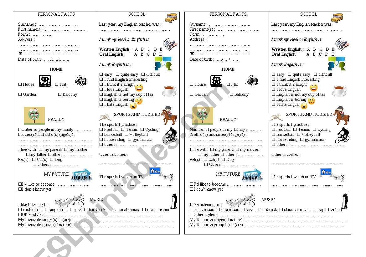 personal facts worksheet