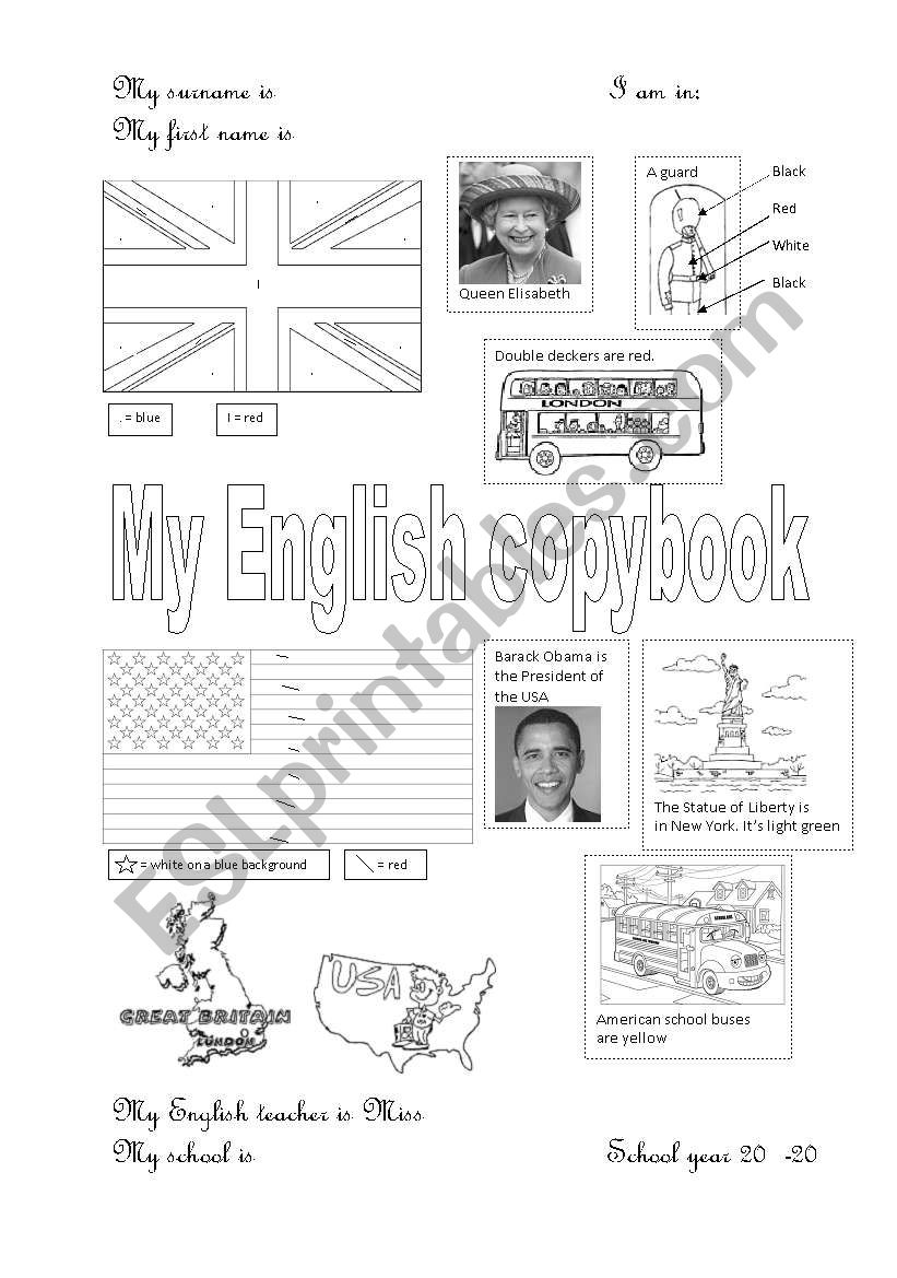 My English copybook worksheet