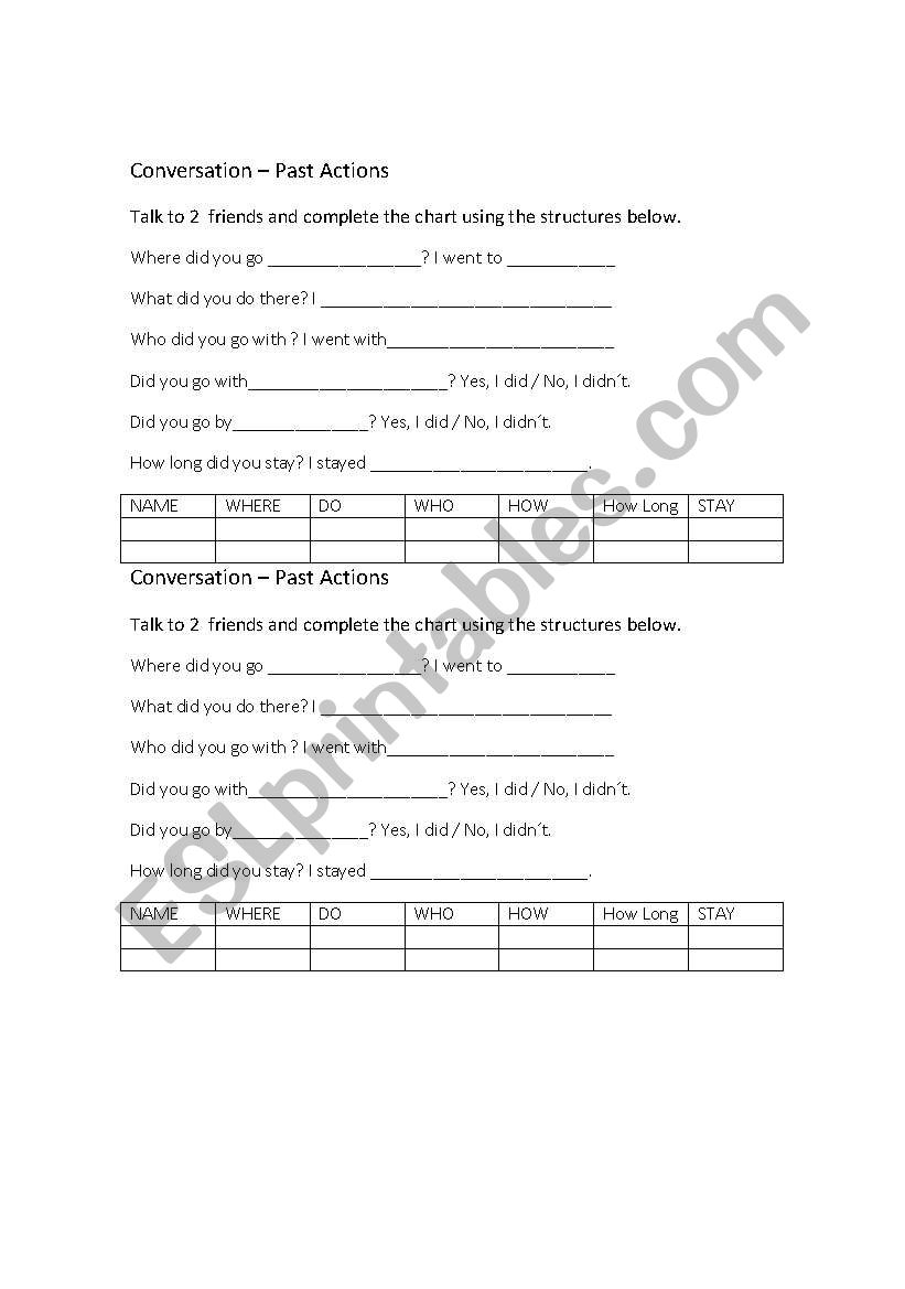 Past Tense Conversation Cards worksheet